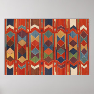 Zeitgenössisches Kilim Pattern Orange Blue Green Poster