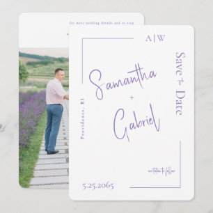 Zeitgenössisches Lavendel-Foto Hochzeit Sichern Si Save The Date