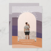 Zeitgenössisches Mauve Orange Streifen FOTO DANKE Einladung (Vorne/Hinten)