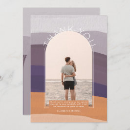 Zeitgenössisches Mauve Orange Streifen FOTO DANKE Einladung