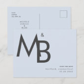 Zeitgenössisches Monogramm Dusty Blue Save the Dat Postkarte (Vorne/Hinten)