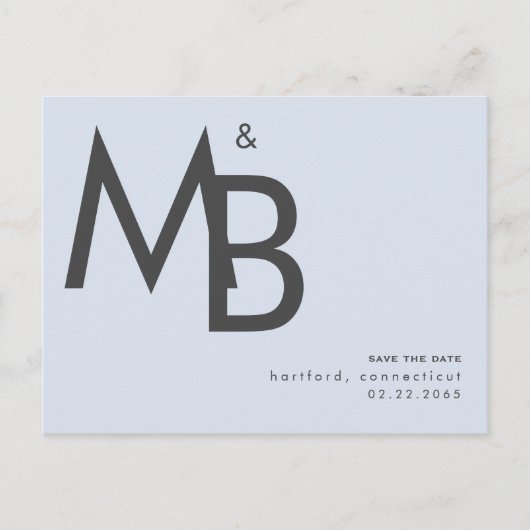 Zeitgenössisches Monogramm Dusty Blue Save the Dat Postkarte (Vorderseite)
