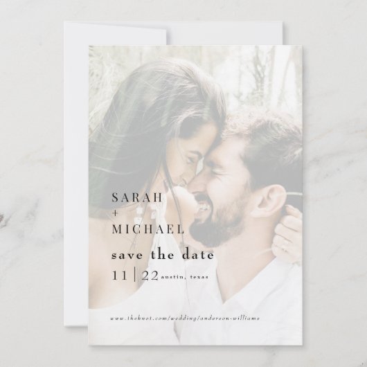 Zeitgenössisches Mute-Foto-Hochzeit speichert das Save The Date (Vorderseite)