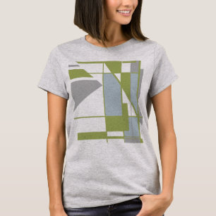 Zeitgenössisches Oliven-Grau-Mosaik-Geometrisches T-Shirt
