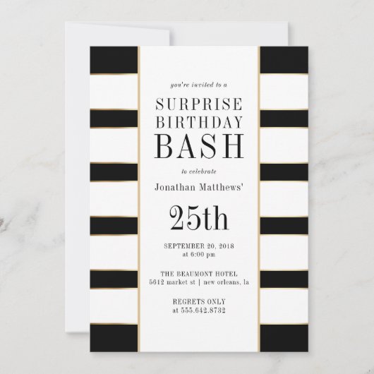 Zeitgenössisches Polka Dots & Stripes Überraschend Einladung (Vorderseite)