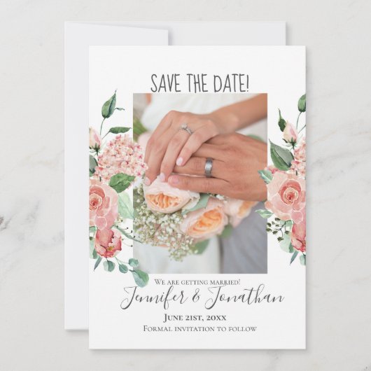 Zeitgenössisches Rosa Rose Ihr Foto Save the Date (Vorderseite)