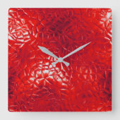 Zeitgenössisches Rotes Foil Abstrakt Quadratische Wanduhr (Vorderseite)