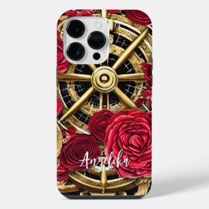 Zeitgenössisches rotes und goldenes abstraktes Ste iPhone 14 Pro Max Hülle