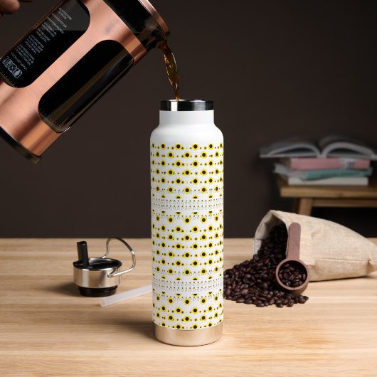 Zeitgenössisches Rustikales Sonnenblumenmuster Trinkflasche (Kaffee)