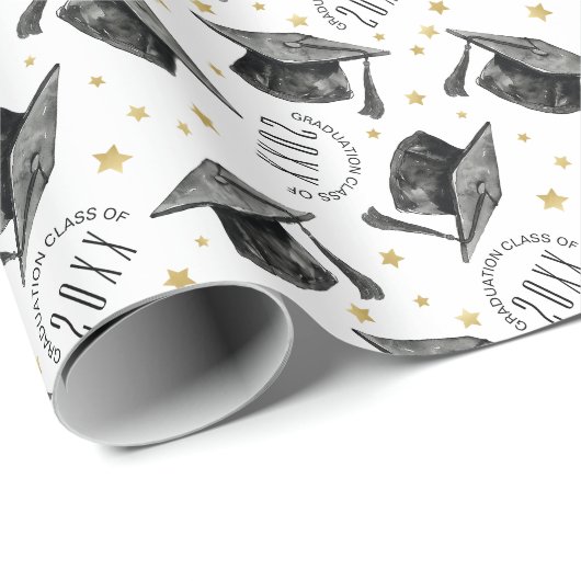 Zeitgenössisches Schwarz-Weiß-Abschluss-Umschlagpa Geschenkpapier (Rolleneckpunkt)