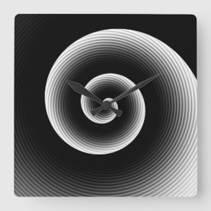 Zeitgenössisches Schwarz-Weiß Stilvolles Twirl-Mus Quadratische Wanduhr