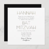 Zeitgenössisches Schwarz-weißes BAT MITZVAH Classi Einladung (Vorne/Hinten)