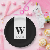 Zeitgenössisches schwarzes Monogramm | Minimalisti Pappteller (Party)
