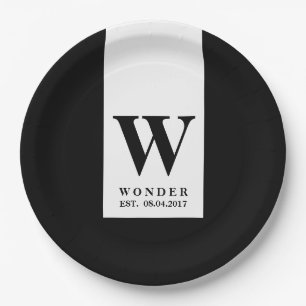 Zeitgenössisches schwarzes Monogramm   Minimalisti Pappteller