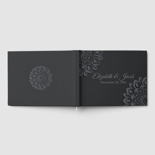Zeitgenössisches schwarzes Papier schneiden Mandal Gästebuch (Voll)