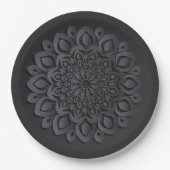 Zeitgenössisches schwarzes Papier schneiden Mandal Pappteller (Vorderseite)