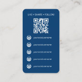 Zeitgenössisches Social-Media-Logo QR-Code Navy Visitenkarte (Rückseite)