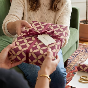 Zeitgenössisches tiefes Krabbenrot und Ocker-Medai Geschenkpapier