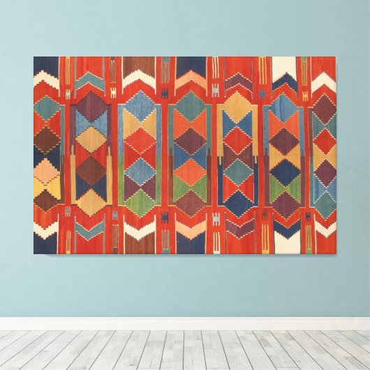 Zeitgenössisches Türkisches Kilim-Muster-Triptych Leinwanddruck (Insitu (Holzboden))
