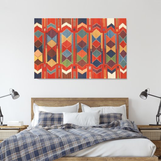 Zeitgenössisches Türkisches Kilim-Muster-Triptych Leinwanddruck (Insitu (Schlafzimmer))