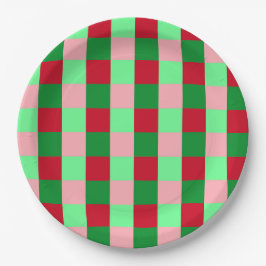 Zeitgenössisches Weihnachten Schachbrettmuster  Pappteller