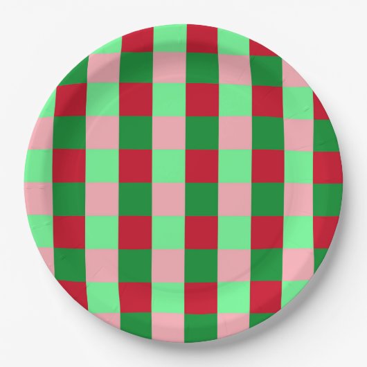 Zeitgenössisches Weihnachten Schachbrettmuster Pappteller (Vorderseite)