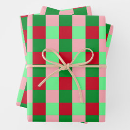Zeitgenössisches Weihnachts-Karo-Muster  Geschenkpapier Set