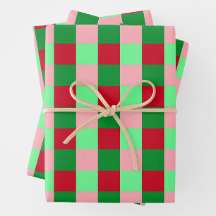 Zeitgenössisches Weihnachts-Karo-Muster  Geschenkpapier Set