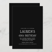 Zeitgenössisches Weißschwarz 40. Geburtstag Party Einladung (Vorne/Hinten)
