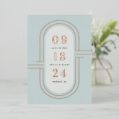 Zeitkapsel | Moderne Deko Foil Save the Date Card Folieneinladung (Stehend vorne)