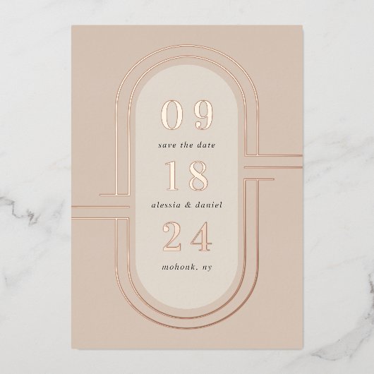 Zeitkapsel | Moderne Deko Foil Save the Date Card Folieneinladung (Vorderseite)