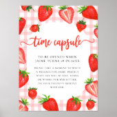 Zeitkapsel | Pink Strawberry Gingham Birthday Poster (Vorne)