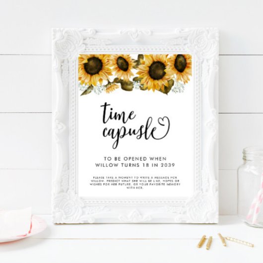 Zeitkapselunterschrift | Birthday Party Sunflower Poster