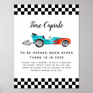 Zeitkapselunterschrift Boy Race Car Geburtstagsp Poster