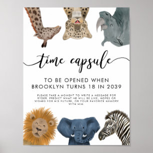 Zeitkapselunterschrift   Boy Safari Geburtstagspar Poster