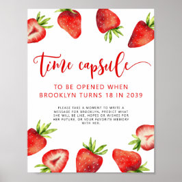 Zeitkapselunterschrift | Strawberry Birthday Party Poster