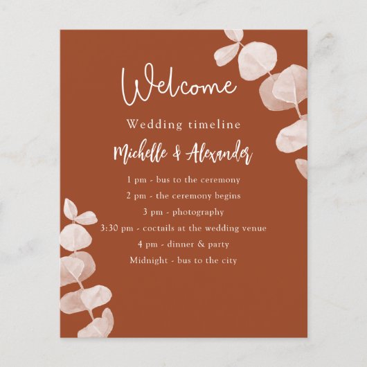 Zeitleiste des Hochzeitsprogramms für Burnt orange (Vorderseite)