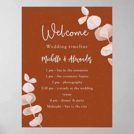 Zeitleiste des Hochzeitsprogramms für Burnt orange Poster (Vorne)