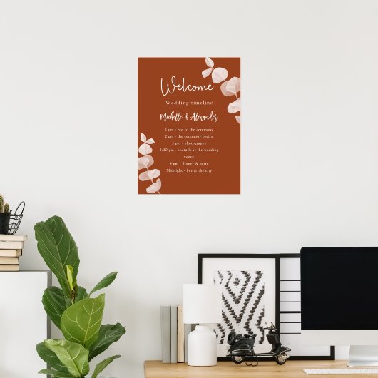 Zeitleiste des Hochzeitsprogramms für Burnt orange Poster (Heimbüro)
