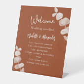 Zeitleiste des Hochzeitsprogramms für Burnt orange Sockelschild (Vorderseite)