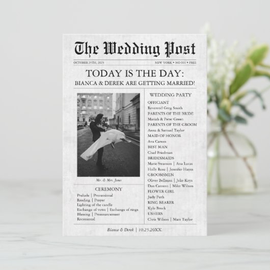 Zeitleiste des Hochzeitsprogramms für Zeitungen de Einladung (Stehend Vorderseite)