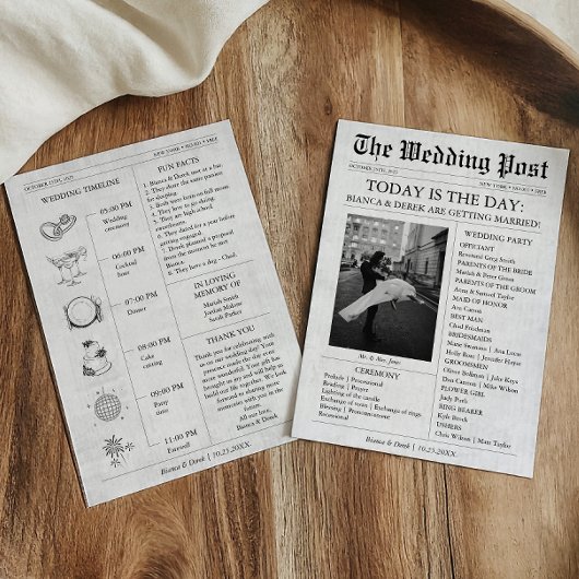 Zeitleiste des Hochzeitsprogramms für Zeitungen de Einladung