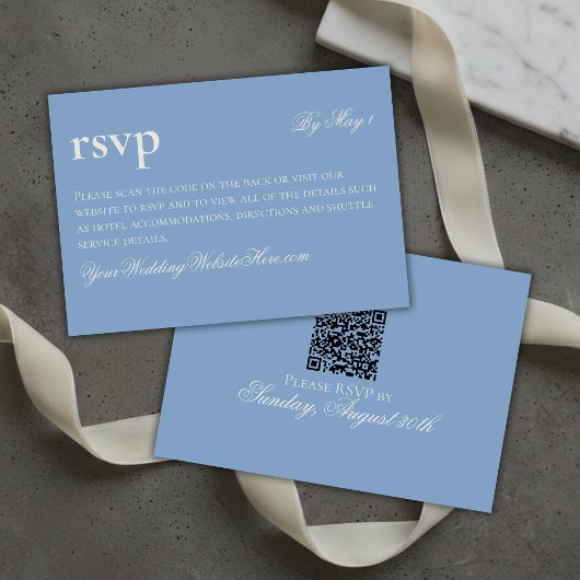 Zeitlos altes Geld Blue Wedding QR RSVP Karte
