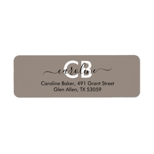 Zeitlos - Beige-graues Monogramm-Adressenlabel (Vorne)