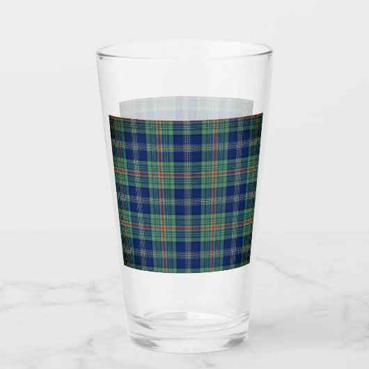 Zeitlos blau und grün Tartan Monogram | Glas (Rückseite)