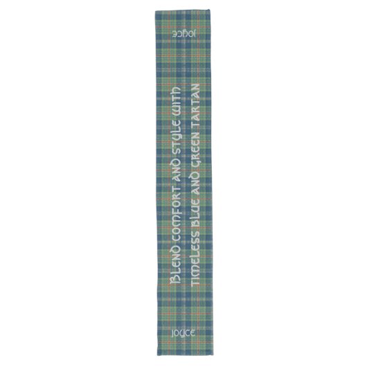Zeitlos blau und grün Tartan Monogram | Großer Tischläufer (Vorderseite)