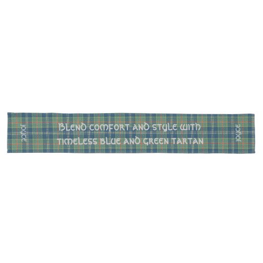 Zeitlos blau und grün Tartan Monogram | Großer Tischläufer (Horizontal)