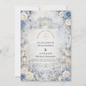 Zeitlos blaue Winterhochzeit Einladung (Vorderseite)