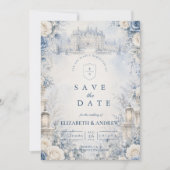 Zeitlos blaue Winterhochzeit Save The Date (Vorderseite)