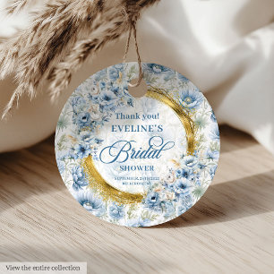 Zeitlos Boho Blassblau Gold Blumen Hochzeitsdusche Geschenkanhänger